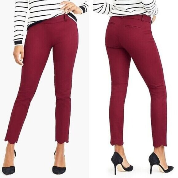 J. CREW Womens SIZE 0 Wine Cropped Twill Winnie PANTS w/ Scalloped Hem H5171 EUC - Picture 1 of 9